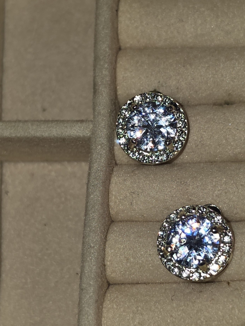 Sparkling Halo Stud Earrings - Cubic Zirconia BNIB